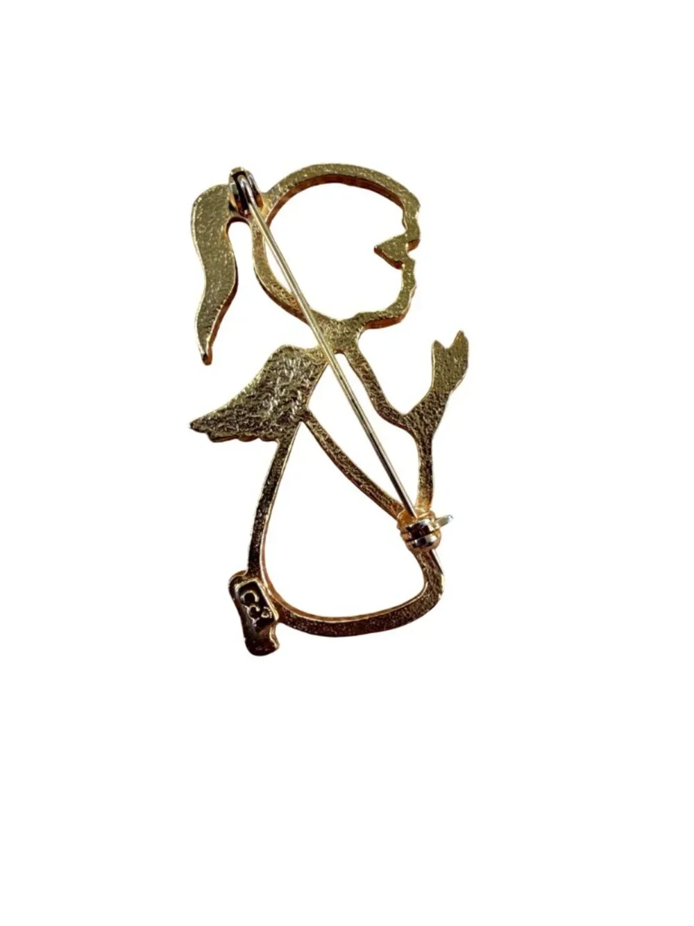 Vintage Praying Guardian Angel Brooch VTG Rainbow Rhinestone Pin Religious Jewel